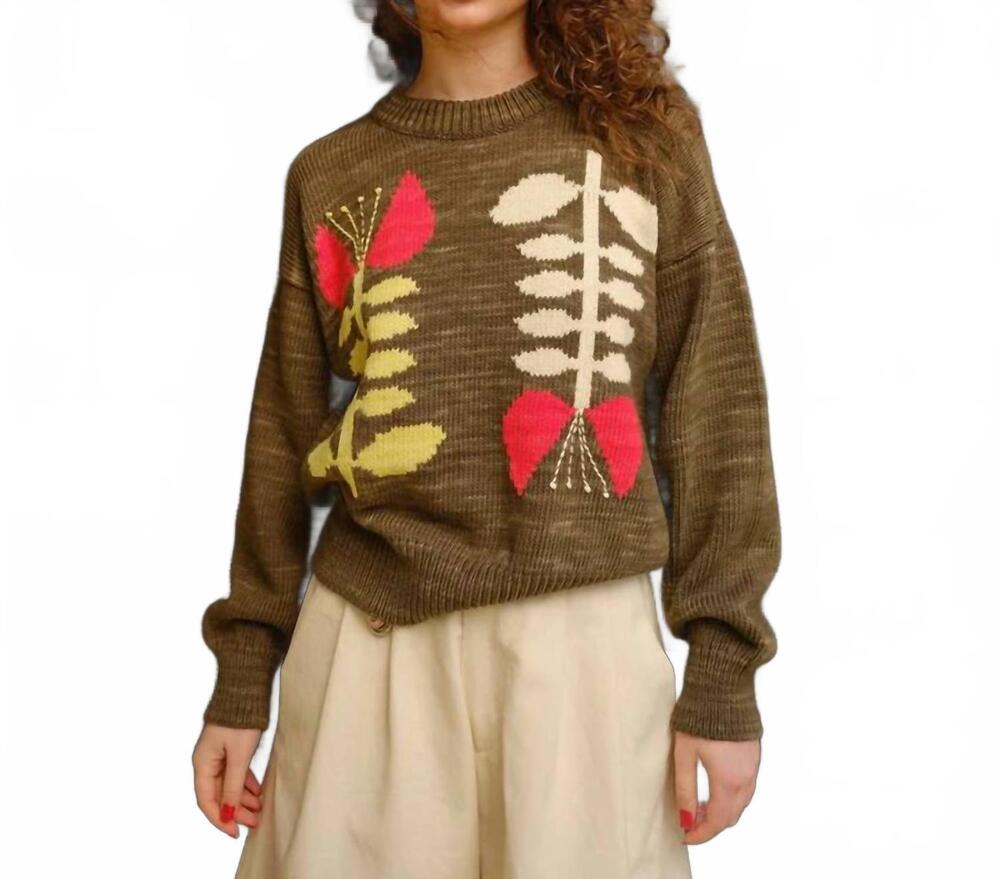 NEW DEGEN embroidered floral sweater in poppy